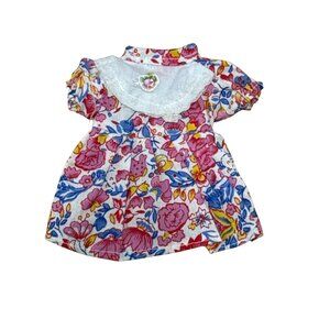 Vintage Floral Doll Dress With Lace Collar & Puffy Sleeves